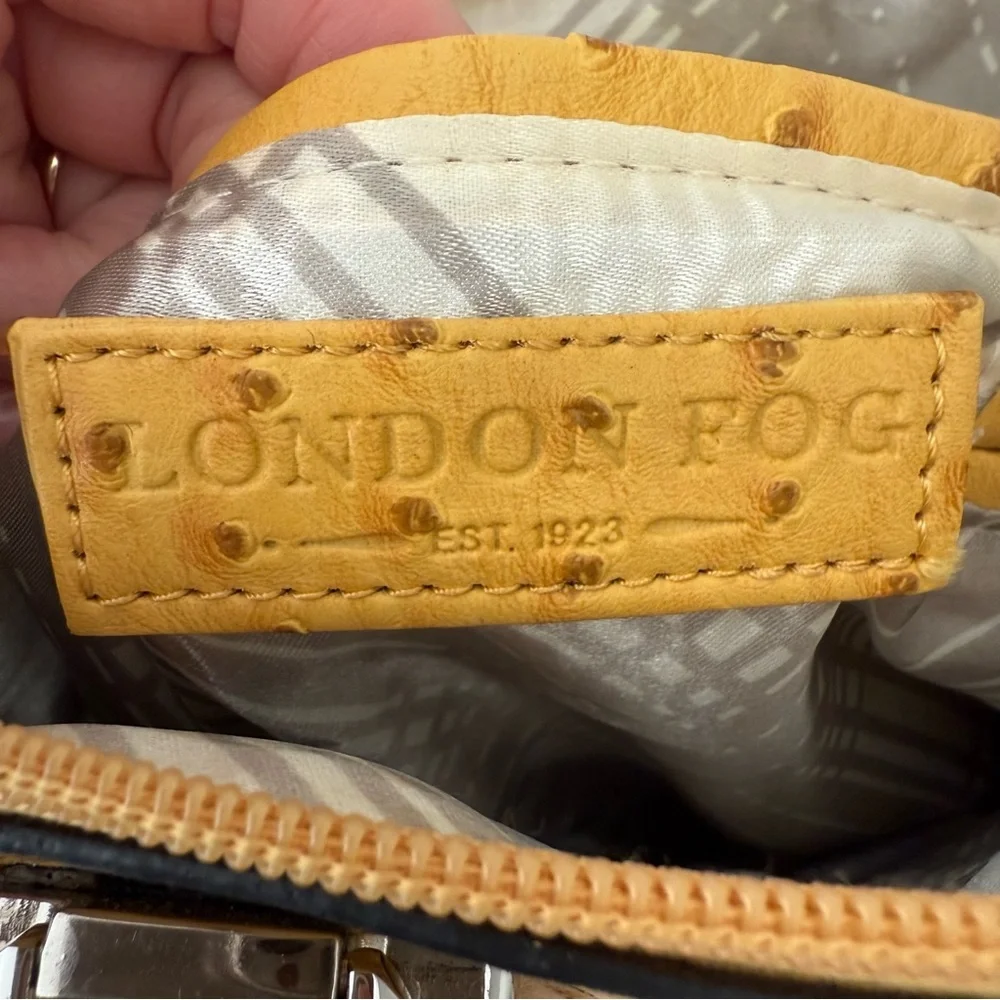 London Fog Yellow Faux Ostrich Satchel Crossbody Bag